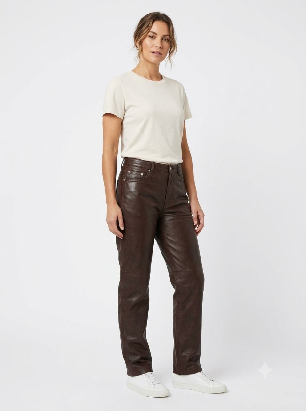 VTG Newport News Jeanology Pants Womens 18 Brown Leather Straight 5-Pocket Style